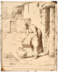 Woman Emptying a Bucket
