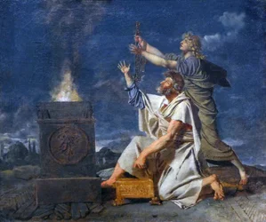 A Young Roman Warrior Accompanied by His Father Asks the Gods for the Success of His Weapons, c.1780