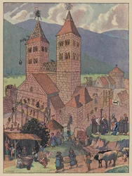 Construction of Murbach Abbey, near Guebwiller, Alsace