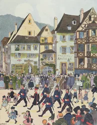 Herr Forstner Leaving Saverne with His Soldiers After Buying Some Chocolate in 1913, Illustration from 