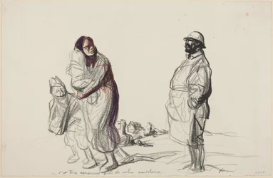 a) It Is Too Dangerous Near Your Ambulance (recto); b) Study of Mother and Children (verso)
