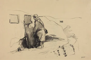a) In the Trenches (recto); b) Study for “In the Trenches” (verso)