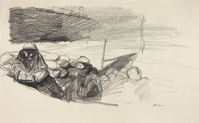 a) Two Soldiers in a Trench (recto); b) Interior with Figures Seated Behind a Table (verso)