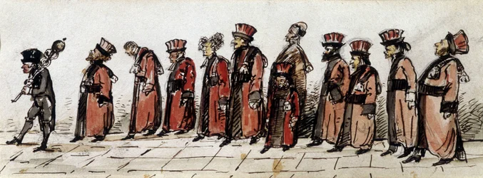 Doctors parade, drawing by Charcot.