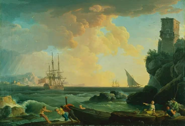 Mediterranean Harbour Scene with Fishermen