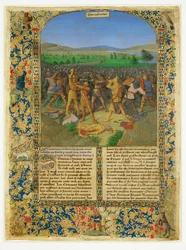A battle between Romans and Carthaginians, probably the battle of Cannae