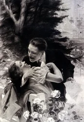 Scene of Seduction. Engraving by André Castaigne. 1922
