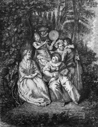 The Italian Serenade - engraved by Gerard Jean Baptiste Scotin, after Watteau