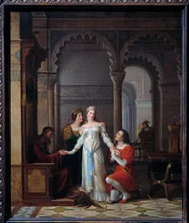 Donkey Skin Illustration of the tale by Charles Perrault representing the young princess in the palace of her father in love with her