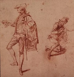 Drawing of a Young Man Standing and Another Kneeling