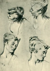 Four studies of female heads, early 18th century