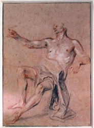 Man Nude. Pencil drawing by Jean Antoine Watteau (1684-1721) 18th century. Paris, Musee du Louvre