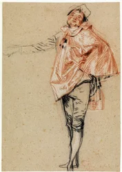 Study of a dancer standing with a tense arm
