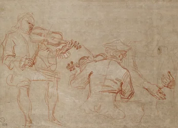 Study of Two Violinists and a Pair of Hands, Holding an Arm, on the Right