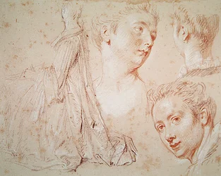 Three Heads and a Seated Woman, c.1716