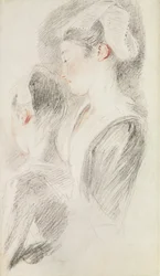 Two studies of a woman, three-quarters from rear, one in profile