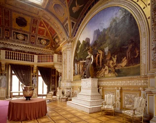 Chateau de Dampierre ballroom, with frescoes by Ingres and colossal statue of Minerva, France