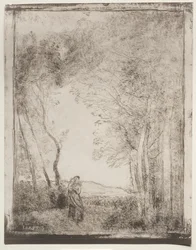 A Young Mother at the Entrance of a Wood, Original Impression 1856, Printed in 1921