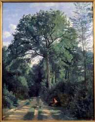 City of Avray, Entering the Wood with Coach. Painting by Camille Corot