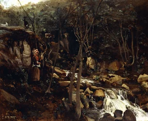 Lormes - A Torrent with a Standing Peasant, Spinning Wool, 1842