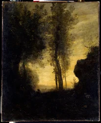 Sitting Goat Playing Flute in a Clearing