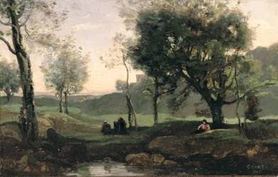 Sunset: Figures Under Trees