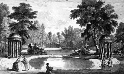 A View of the Grotto and Two Shell Temples, Stowe House Gardens, Engraved by George Bickham, 1753