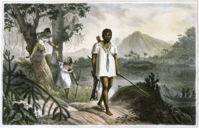 Amazonian Indians chasing