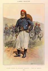 Types and uniforms of the French Army of Captain Jules Richard, illustrated by Edouard Detaille (1848-1912): Native Officer of Algerian Tuniors in Field Dress in 1886, Private Collection
