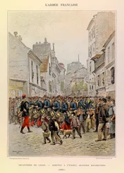 Types and Uniforms of the French Army by Captain Jules Richard, Illustrated by Edouard Detaille: Line Infantry: Arrival at the Stage During the Major Manoeuvres in 1885