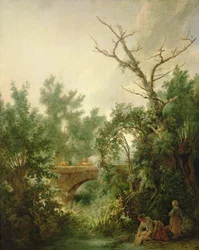 Peasant Woman Washing Clothes near a Bridge