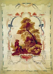 The Wolf Became Shepherd. Illustration for the fable by Jean de La Fontaine. Tapestry by Jean Baptiste Huet made at the Beauvais manufactures. 18th century Paris, national furniture