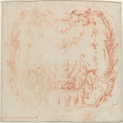 Rococo Wall Design with a Fountain and Swans