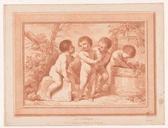 Four Putti by a Wine Barrel