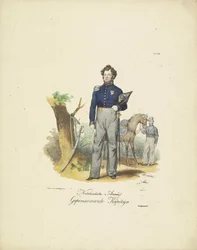 Retired Captain, 1820-1825 Dutch Army, Retired Captain (title on object) Military Costumes of the Kingdom of the Netherlands. Dedicated to His Excellency Willem van Bylandt (series title on object)
