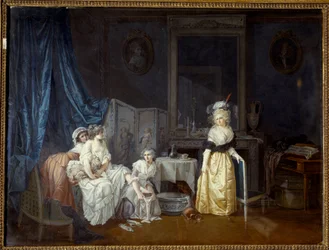 The Toilet: A Young Woman with the Help of Her Maidens is About to Take a Bath