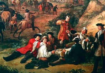 Group of Soldiers Drinking, (detail) View of the Headquarters of the Prince of Conti between San Sebastian and Hondarribia, June 1719