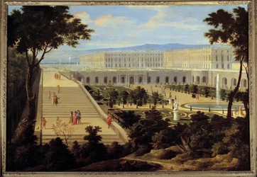 View of the Orangerie, the Stairs of the Cent-Marches and the Chateau of Versailles
