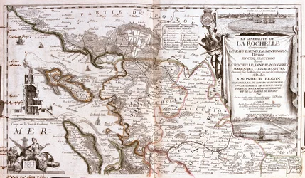 Map of Poitou-Charentes (France) (engraving)