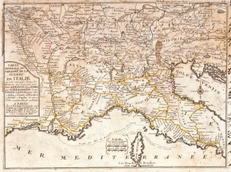 Map of the roads leading to the main Italian cities from all over Europe (Engraving)