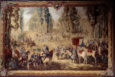 Hanging Depicting the Hunts of Louis XVI: The Meeting at the Crossroads of the King