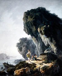 A Coastal Landscape with Figures on a Rock
