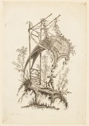 Figure Holding Two Corners of Tent, from 