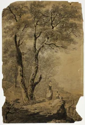 Wooded Landscape with Two Women in Foreground