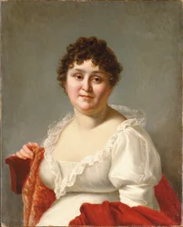 Portrait of Madame Regnault, bust-length, in a white dress and persimmon shawl
