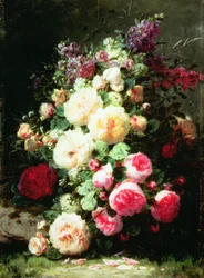 Still Life with Roses on a Mossy Bank