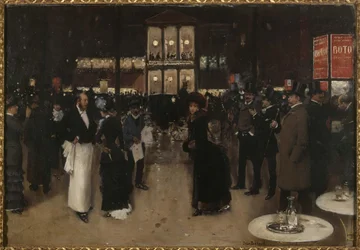 Boulevard Montmartre at night, in front of the Théâtre des Variétés, ca. 1885