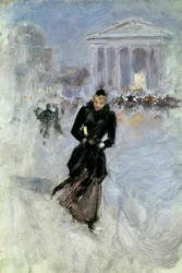 Young Elegant Woman at the Boa in the Rue Royale in Paris