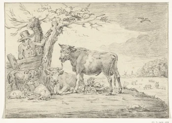 Farmer Standing by a Gate with Cattle