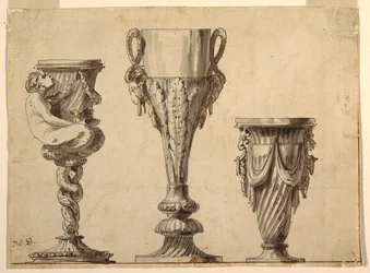 Design for a Candlestick, Cup, and Vase